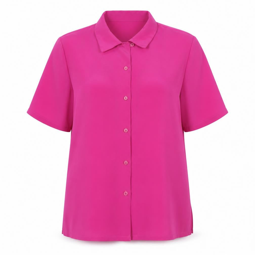 Damart Women’s Pink Button-Up Shirt Size 14 Short Sleeve Polyester