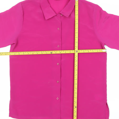 Damart Women’s Pink Button-Up Shirt Size 14 Short Sleeve Polyester