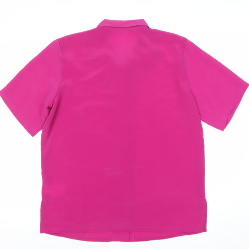 Damart Women’s Pink Button-Up Shirt Size 14 Short Sleeve Polyester