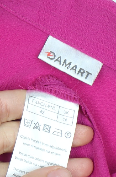 Damart Women’s Pink Button-Up Shirt Size 14 Short Sleeve Polyester