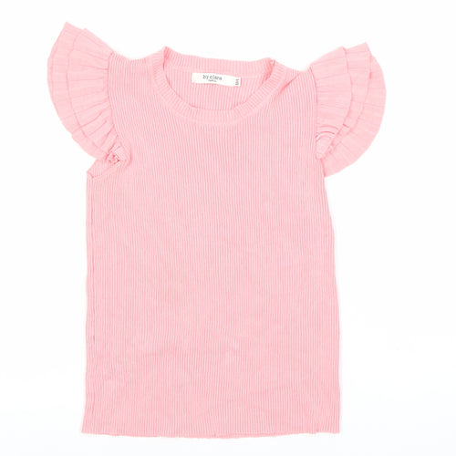 By Clara Women’s Pink Ruffle Sleeve Knit T-Shirt M