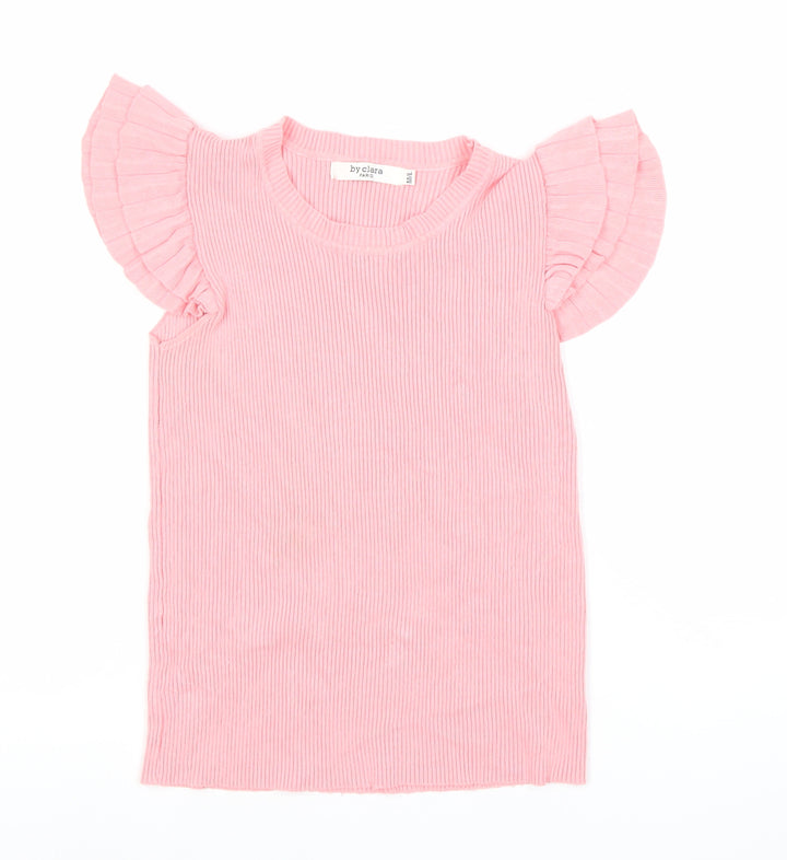 By Clara Women’s Pink Ruffle Sleeve Knit T-Shirt M