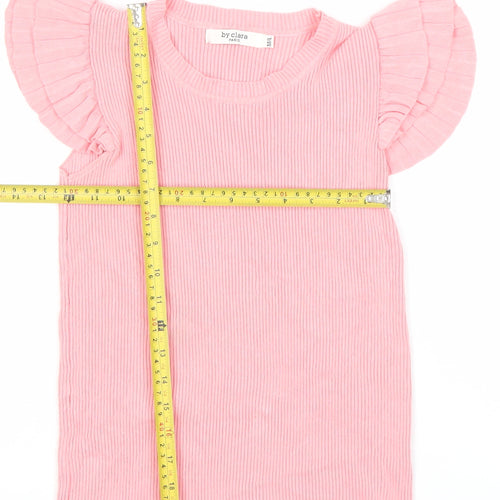 By Clara Women’s Pink Ruffle Sleeve Knit T-Shirt M