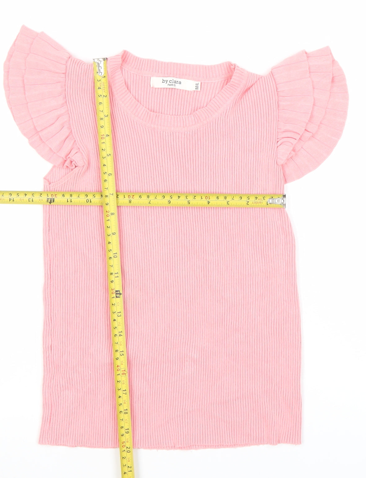 By Clara Women’s Pink Ruffle Sleeve Knit T-Shirt M