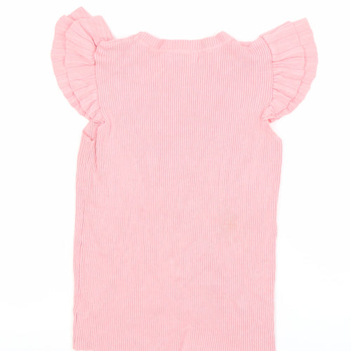 By Clara Women’s Pink Ruffle Sleeve Knit T-Shirt M