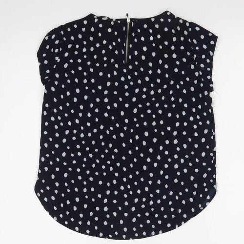 ONLY Womens Blue Polka Dot Blouse Size 8 Short Sleeve Zip