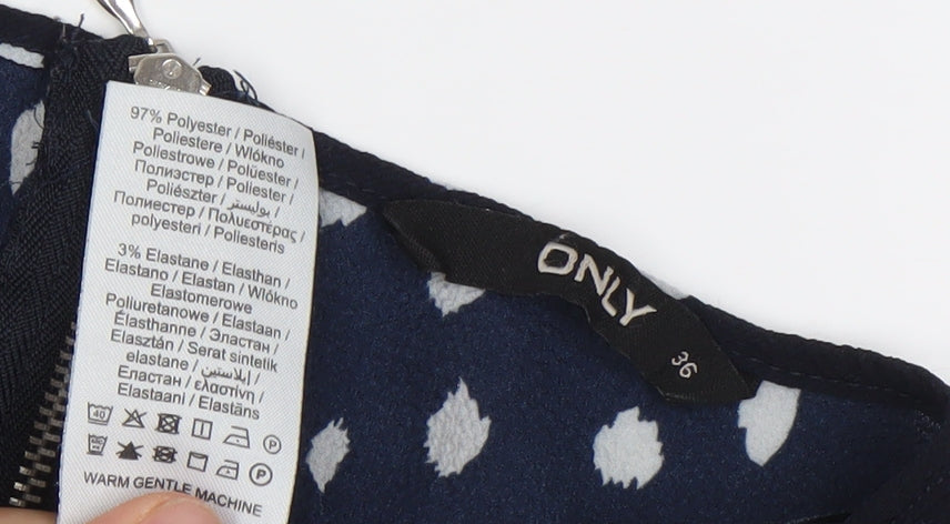 ONLY Womens Blue Polka Dot Blouse Size 8 Short Sleeve Zip