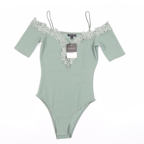Topshop Women Green Lace Off Shoulder Bodysuit UK 4 Slim Fit