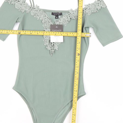 Topshop Women Green Lace Off Shoulder Bodysuit UK 4 Slim Fit