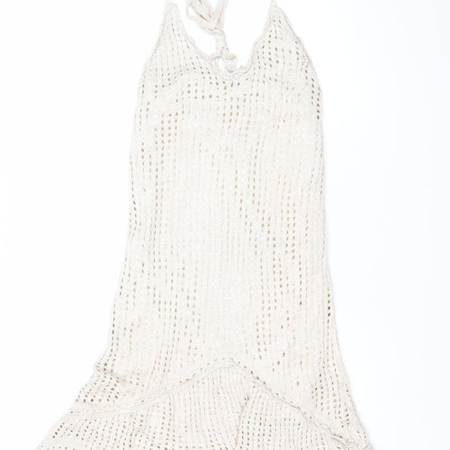 Stradivarius Women Ivory Crochet Slip Dress Size 12 Summer Beachwear