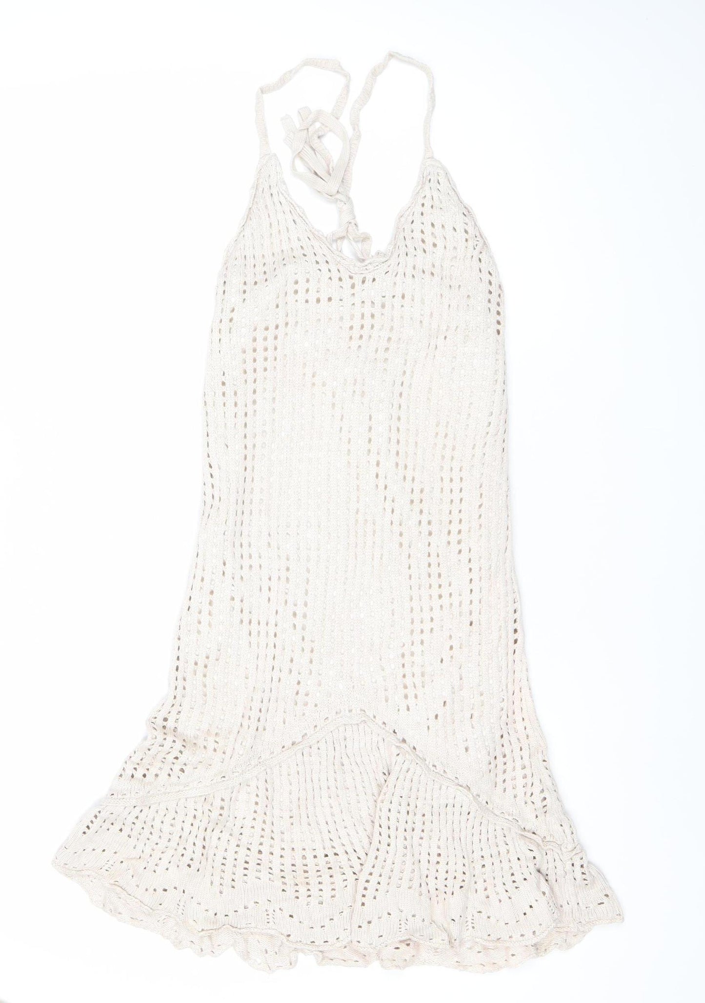 Stradivarius Women Ivory Crochet Slip Dress Size 12 Summer Beachwear