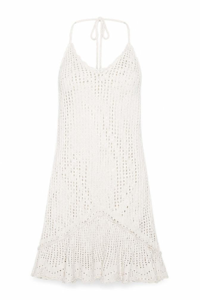 Stradivarius Women Ivory Crochet Slip Dress Size 12 Summer Beachwear