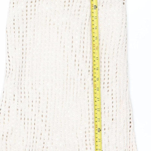 Stradivarius Women Ivory Crochet Slip Dress Size 12 Summer Beachwear