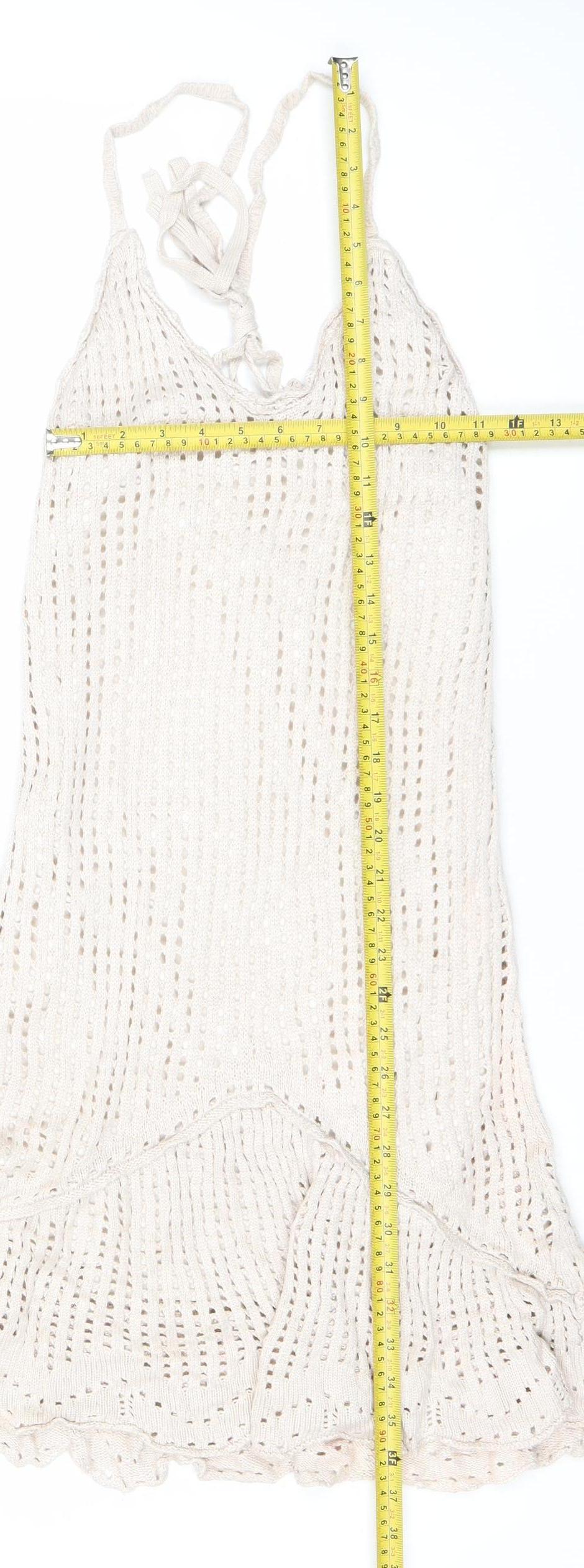 Stradivarius Women Ivory Crochet Slip Dress Size 12 Summer Beachwear