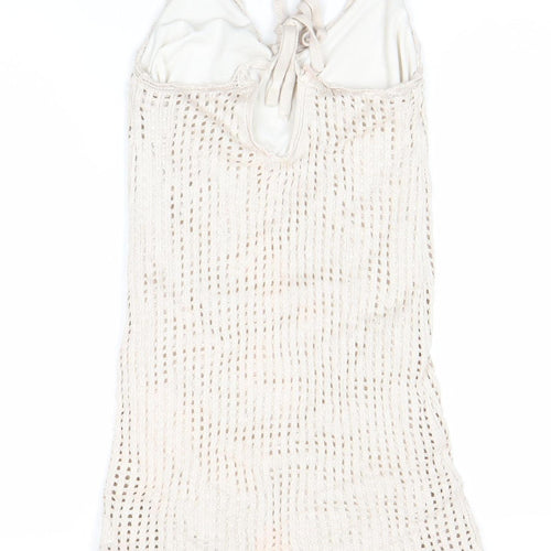 Stradivarius Women Ivory Crochet Slip Dress Size 12 Summer Beachwear