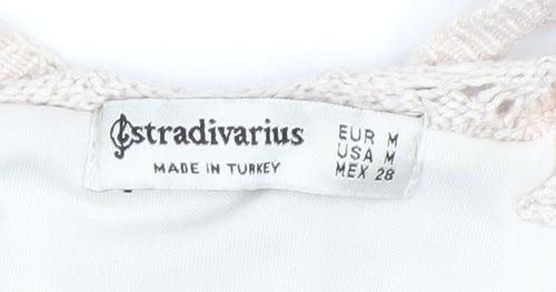 Stradivarius Women Ivory Crochet Slip Dress Size 12 Summer Beachwear