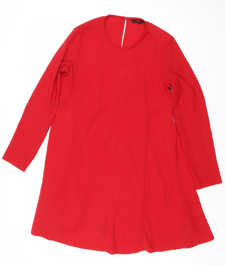 Zara Women Red Knee Length Shift Dress Size M Long Sleeve