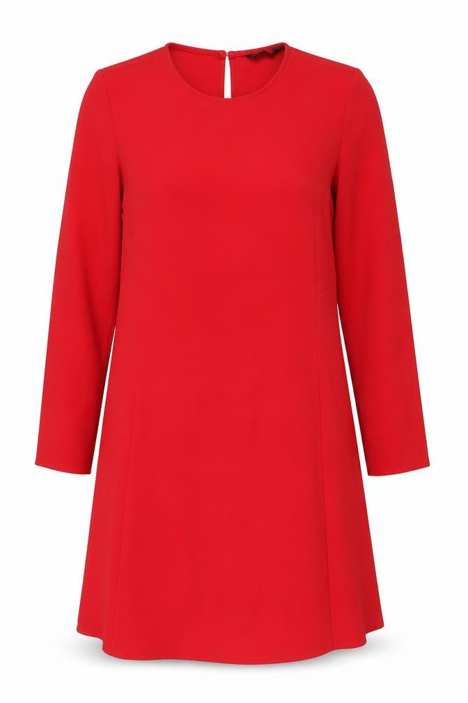 Zara Women Red Knee Length Shift Dress Size M Long Sleeve