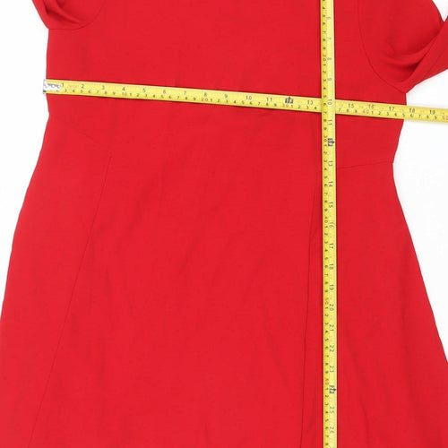 Zara Women Red Knee Length Shift Dress Size M Long Sleeve