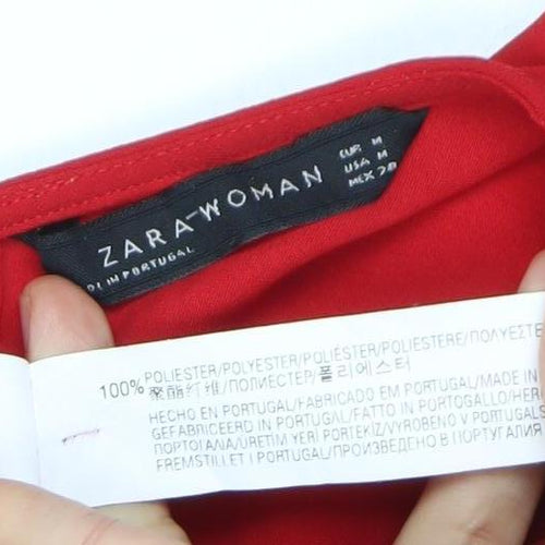 Zara Women Red Knee Length Shift Dress Size M Long Sleeve