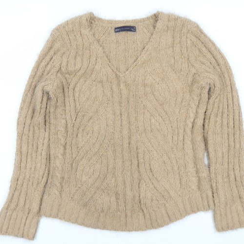 Marks and Spencer Women’s Beige V-Neck Cable Knit Jumper M