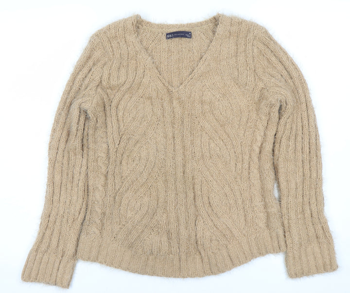 Marks and Spencer Women’s Beige V-Neck Cable Knit Jumper M