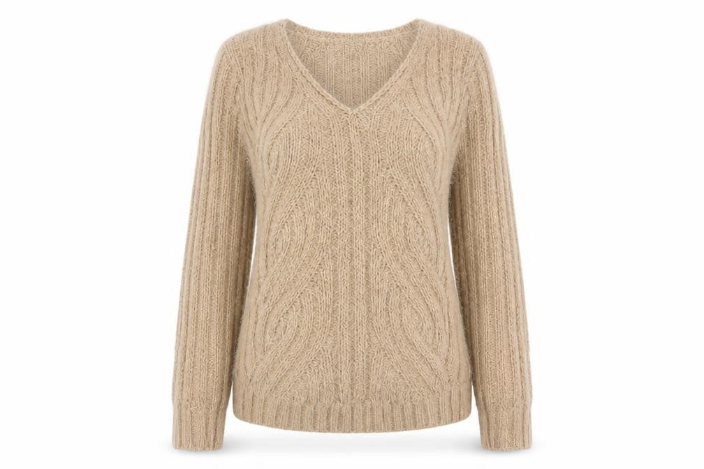 Marks and Spencer Women’s Beige V-Neck Cable Knit Jumper M