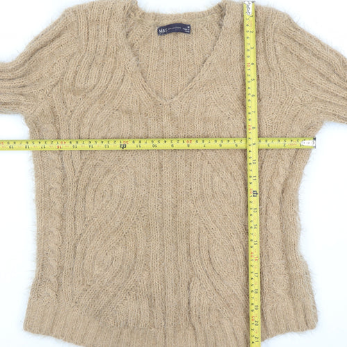 Marks and Spencer Women’s Beige V-Neck Cable Knit Jumper M
