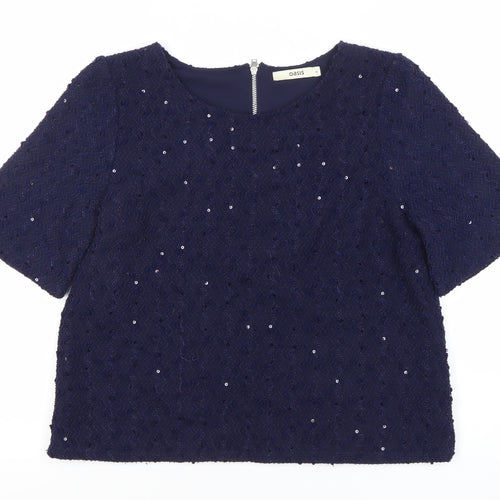 Oasis Women’s Blue Sequin Short Sleeve Blouse Size 12