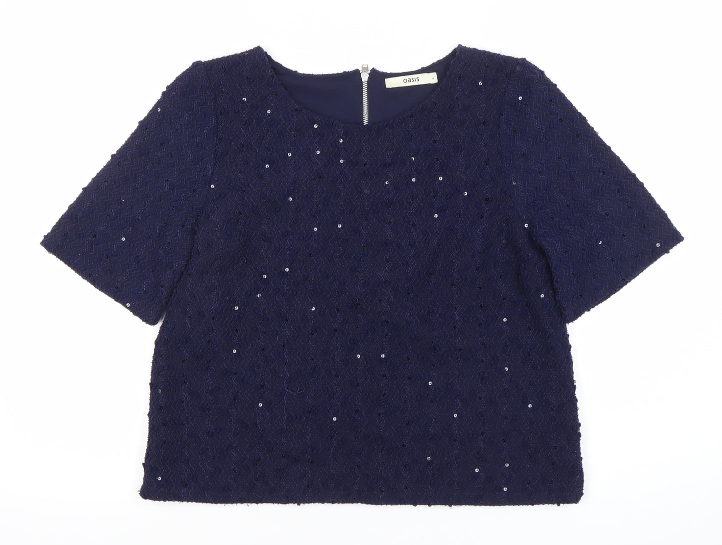Oasis Women’s Blue Sequin Short Sleeve Blouse Size 12