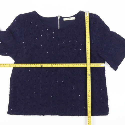 Oasis Women’s Blue Sequin Short Sleeve Blouse Size 12