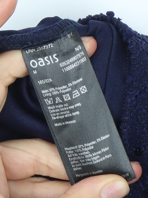 Oasis Women’s Blue Sequin Short Sleeve Blouse Size 12