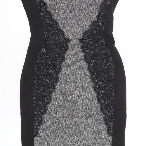 BHS Womens Black Grey Lace Sheath Knee Length Dress Size 8