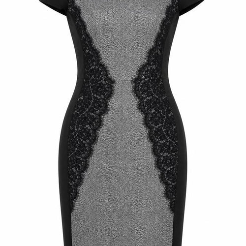 BHS Womens Black Grey Lace Sheath Knee Length Dress Size 8
