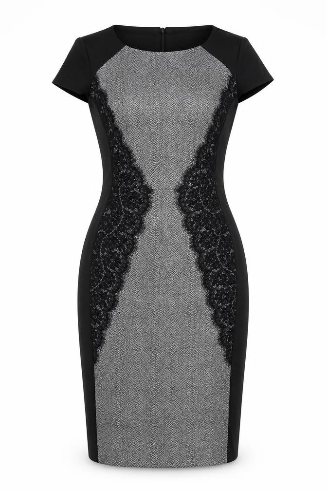 BHS Womens Black Grey Lace Sheath Knee Length Dress Size 8