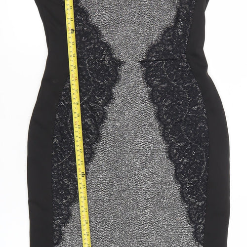 BHS Womens Black Grey Lace Sheath Knee Length Dress Size 8