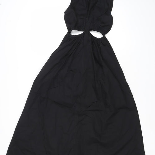 Zara Women’s Black XS Halter Cut Out Midi A-Line Cotton Party Dress