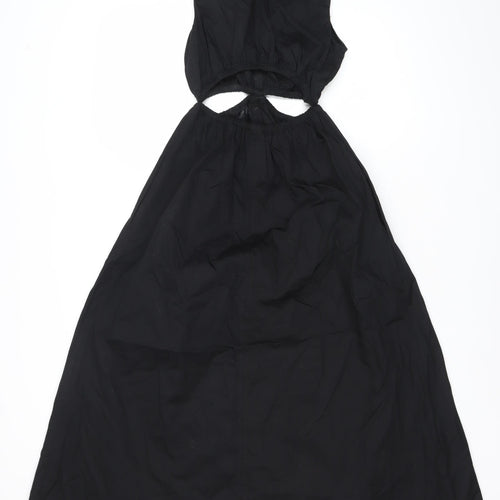 Zara Women’s Black XS Halter Cut Out Midi A-Line Cotton Party Dress