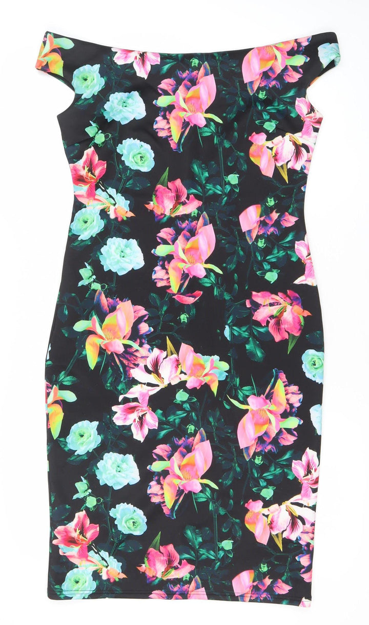 Red Herring Women’s Multicoloured Floral Bodycon Dress Size 12 One Shoulder