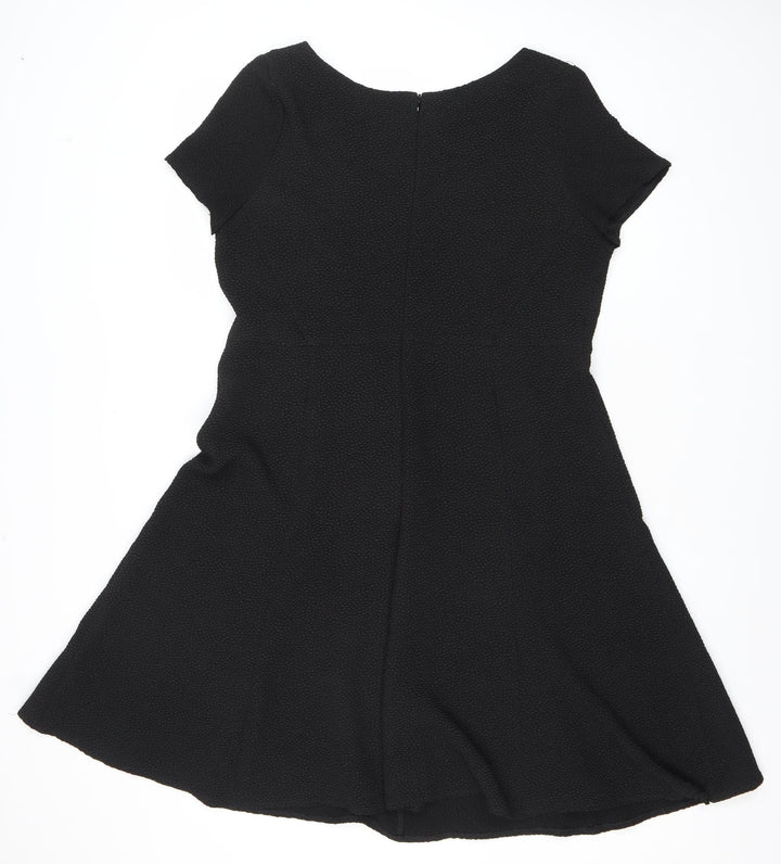 Marks and Spencer Womens Black Size 14 A-Line Dress Short Sleeve Scoop Neck