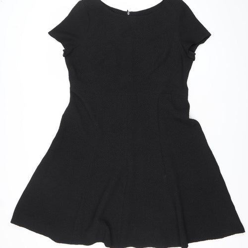 Marks and Spencer Womens Black Size 14 A-Line Dress Short Sleeve Scoop Neck
