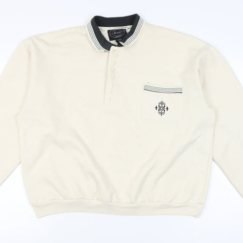 Lupa Men’s Beige XL Collared Henley Sweatshirt Embroidered Pocket
