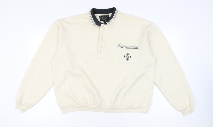 Lupa Men’s Beige XL Collared Henley Sweatshirt Embroidered Pocket