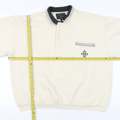 Lupa Men’s Beige XL Collared Henley Sweatshirt Embroidered Pocket