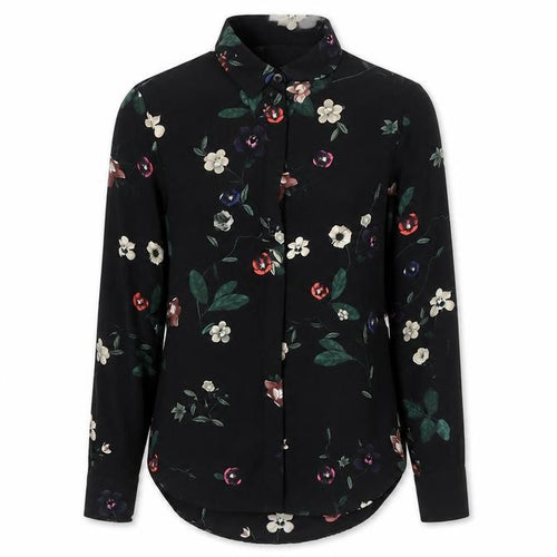 H&M Womens Black Floral Blouse Size 6 Long Sleeve Collared Workwear