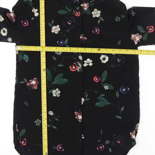 H&M Womens Black Floral Blouse Size 6 Long Sleeve Collared Workwear