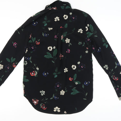 H&M Womens Black Floral Blouse Size 6 Long Sleeve Collared Workwear