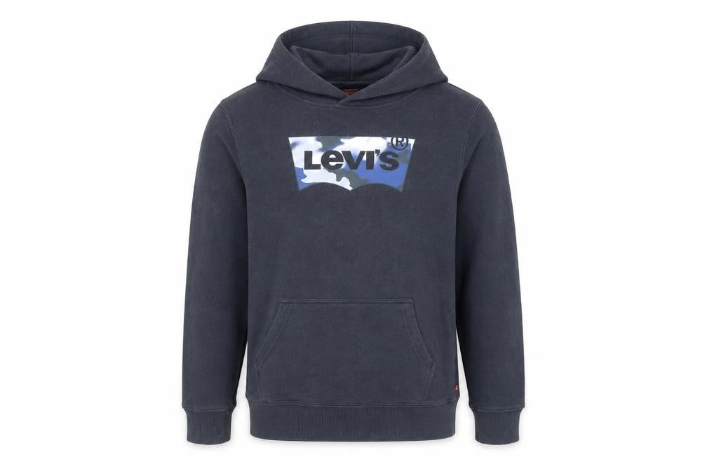 Front view of Levi's boys’ blue pullover hoodie 12 years logo graphic cotton blend