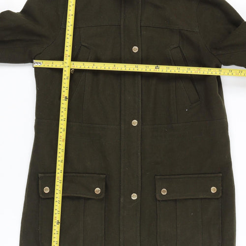 Express Women's Green Parka Coat Faux Fur Hood Size S Wool Blend