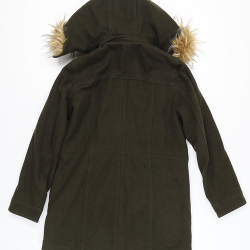 Express Women's Green Parka Coat Faux Fur Hood Size S Wool Blend